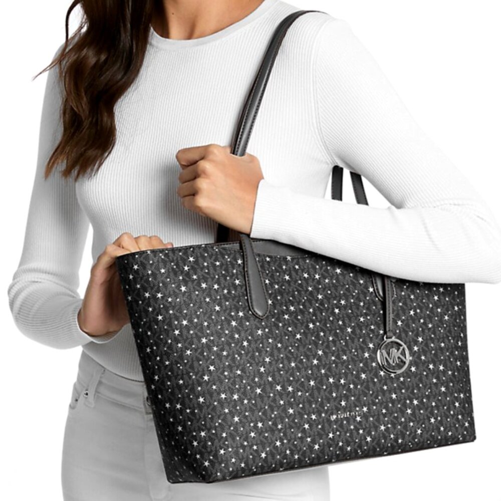 New Michael Kors Arden Large Printed Signature Logo Tote Bag Black Multi - Picture 3 of 4